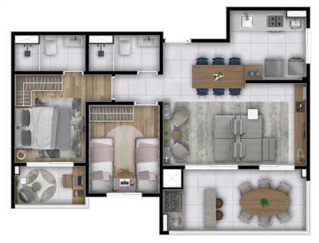 2 Dorms + Sala ampliada (67m)